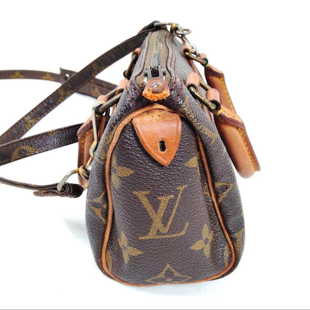 AUTH Louis Vuitton LV Mini Speedy Tote Hand Bag Crossbody Brown Monogram - Picture 3 of 8